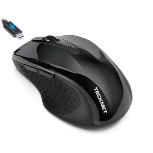 TECKNET Rechargeable Jiggler Wireless Mouse (BT5.0/3.0 & 2.4G) 4800 DPI Silent USB A & Bluetooth Mouse 6 Buttons, Wide Compatibility