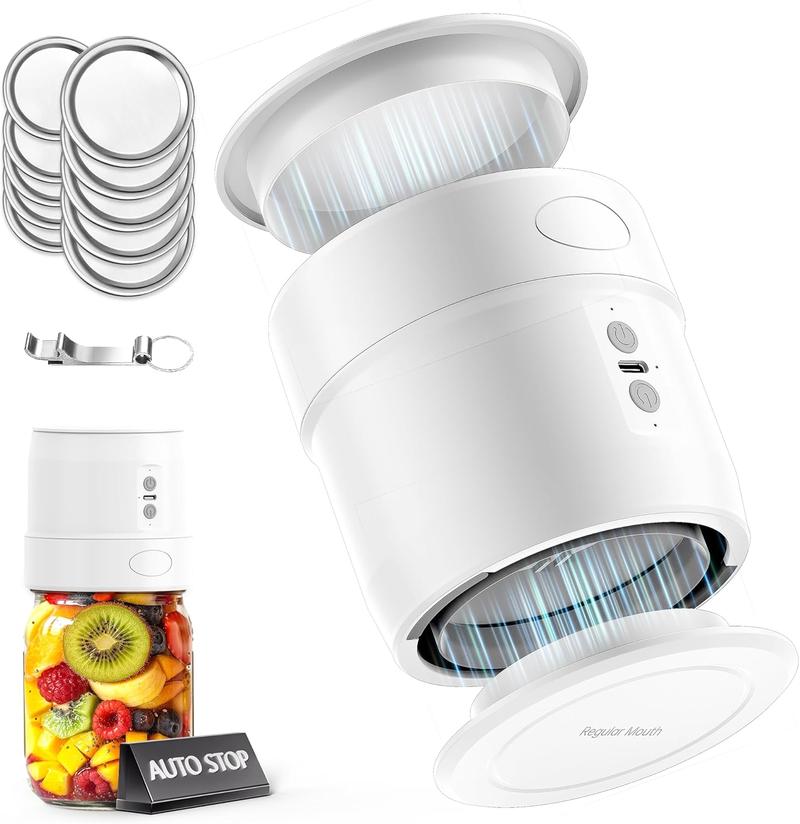 Easyera Dual-Head Mason Jar Sealer Auto-Stop Canning Kit with Dust Cover 5×Wide Mouth & 5×Regular Lids for Food Storage Vacuum Automatic Sealing in 30 Seconds