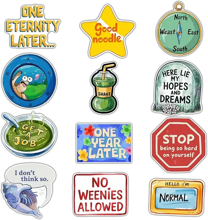 12pcs Inspirational Funny Meme Famous Saying Locker Fridge Magnet | Merch Supplies Decor Accessory Party Gifts Cruise Door Room Work Decor Magnetic Bumper Cabinets Sticker Decal Reusable Vinyl