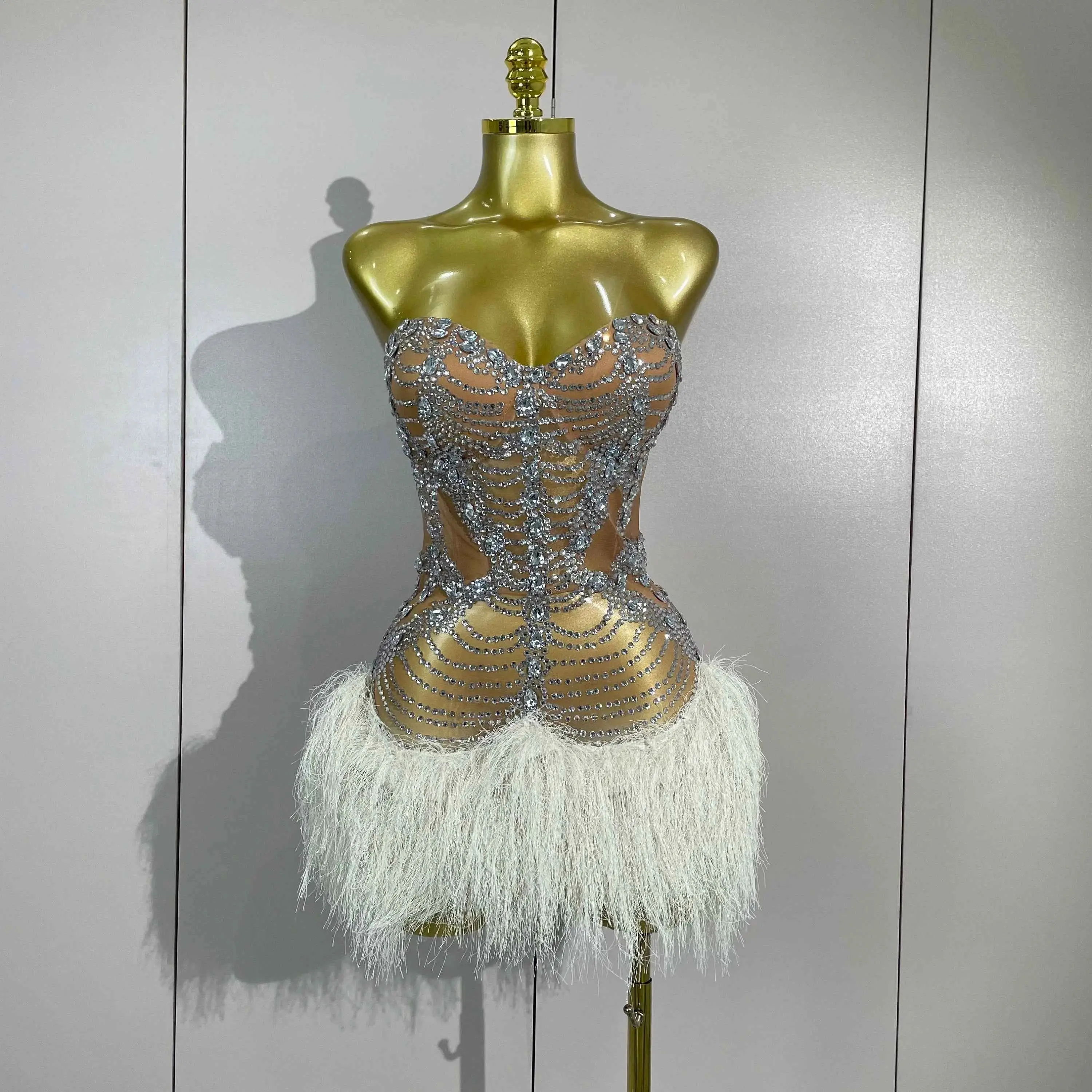 Women's Strapless Sparkly Diamonds Tassel Mesh Sheer Mini Dress,  Polyester-Spandex Fabric, Minimalist Comfortable Clubwear - TikTok Shop