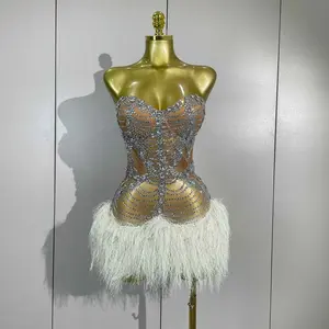 Corri Sparkly Diamonds Tassel Sexy Strapless Mesh Sheer Mini