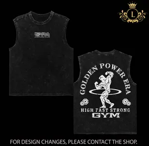 Golden Power Gym Washed T-Shirt, Muscle Training Workout Tee, Oversized Heavyweight Cotton Gym Shirt for Men, Vintage Wash Fitness Streetwear, Tank Top, Bodybuilding Apparel, Lifting Workout Outfit, Casual Athletic Wear