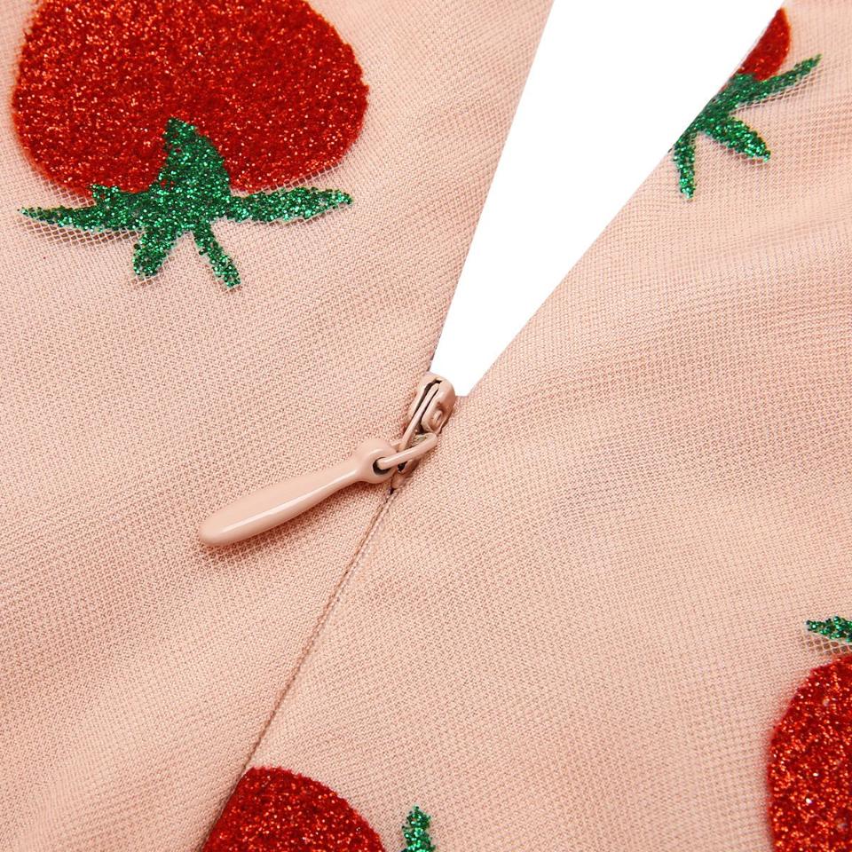 PINK 1950S STRAWBERRY MESH SWING DRESS Casual Elegant Classy Casual Breathable Outfits