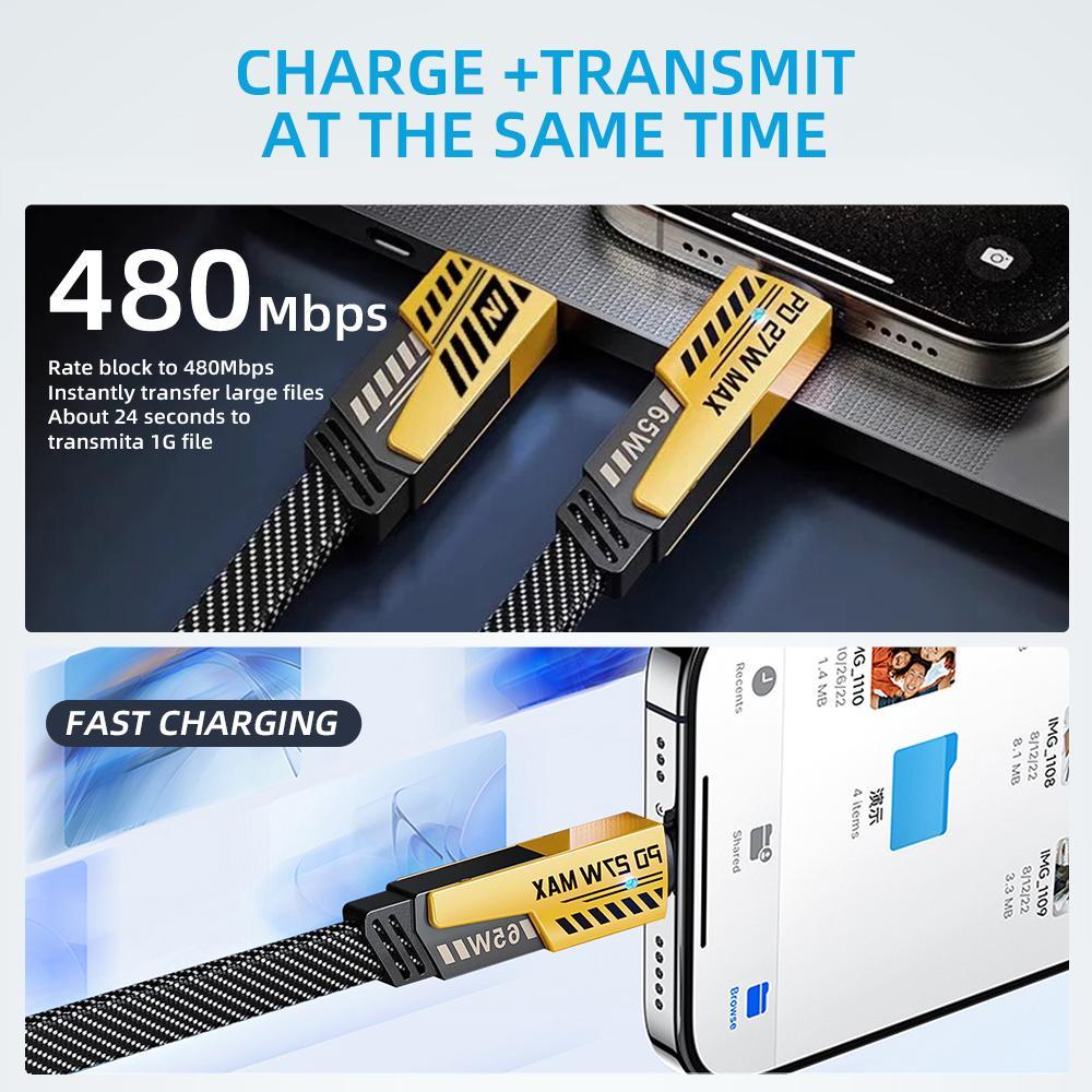 2-Pack Multiple Ports USB C/USB A Fast Charger Adapter with 4-in-1 USB C Cable 5FT Fast Charging Cord, Supports Up to 120W, Compatible with iPhone17/16/15/14/13/12/Pro Max iPad Samsun