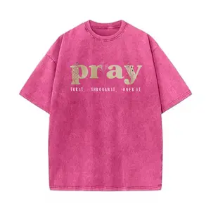 Women's Fitted Flat Hoodie, Christian Pray for It Pray Over It Washed Tee, Jesus Over Everything Design, Bible Verse Faith Theme, Polyester Fabric Crewneck Top