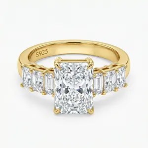 18K Gold Plated S925 5.0CT Radiant Cut Engagement Ring – 5A Cubic Zirconia Promise Ring for Women, Wedding, Proposal, Birthday & Anniversary Gift