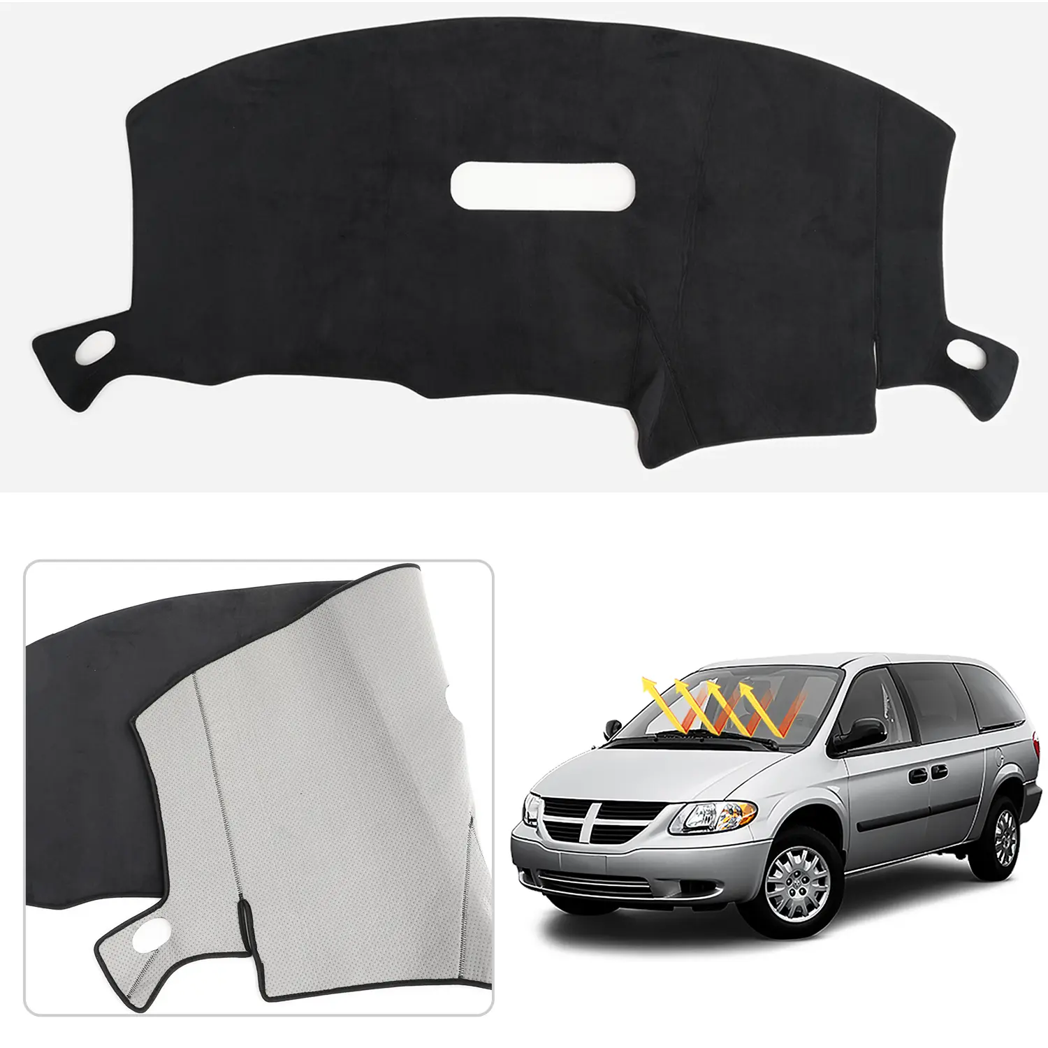 Canvcle Flannel Fabric Dashboard Cover Mat Car Accessory - Adhesive-Free, Nonslip, UV-Shielding, Heat-Absorbing Vehicle Dash Protector with Sensor Cutout for 2001-2007 Dodge Caravan Grand Caravan Chrysler Town Country, 2001-2007 Grand Caravan