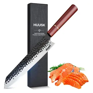 Huusk Chef Knife, Professional 9 Inch Kitchen Knives, Hand Forged Cooking Knife for Meat Sushi, Gift for Men and Women