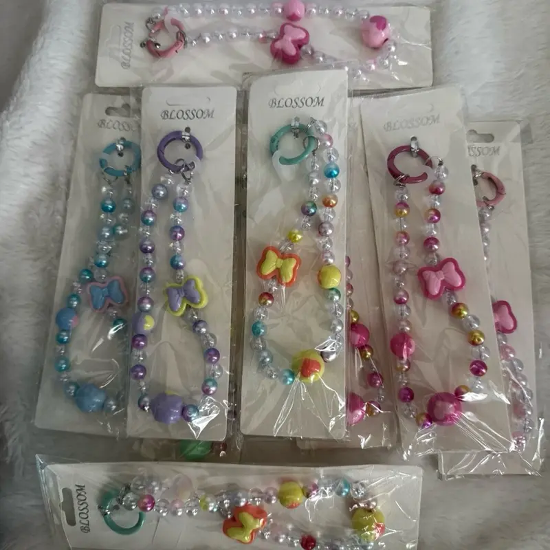Sweet Style Bow Heart Beaded Phone Chain, Multi-Color Y2K Girl Heart Ccd Camera Strap, B
