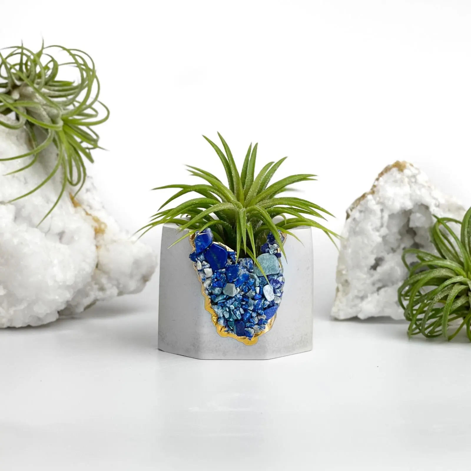 Lapis Lazuli Crystal Geode Planter | Concrete Succulent Pot