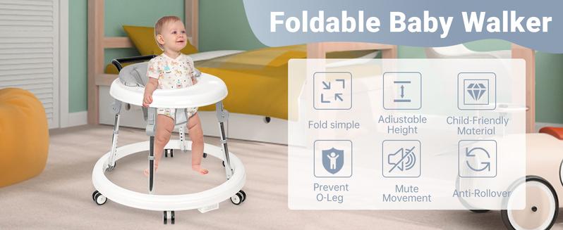 9 adjustable  Foldable baby walker | Multi-functional activity center for 7-18 months baby | Smooth wheels for easy movement! Floorwalker Infant Seat