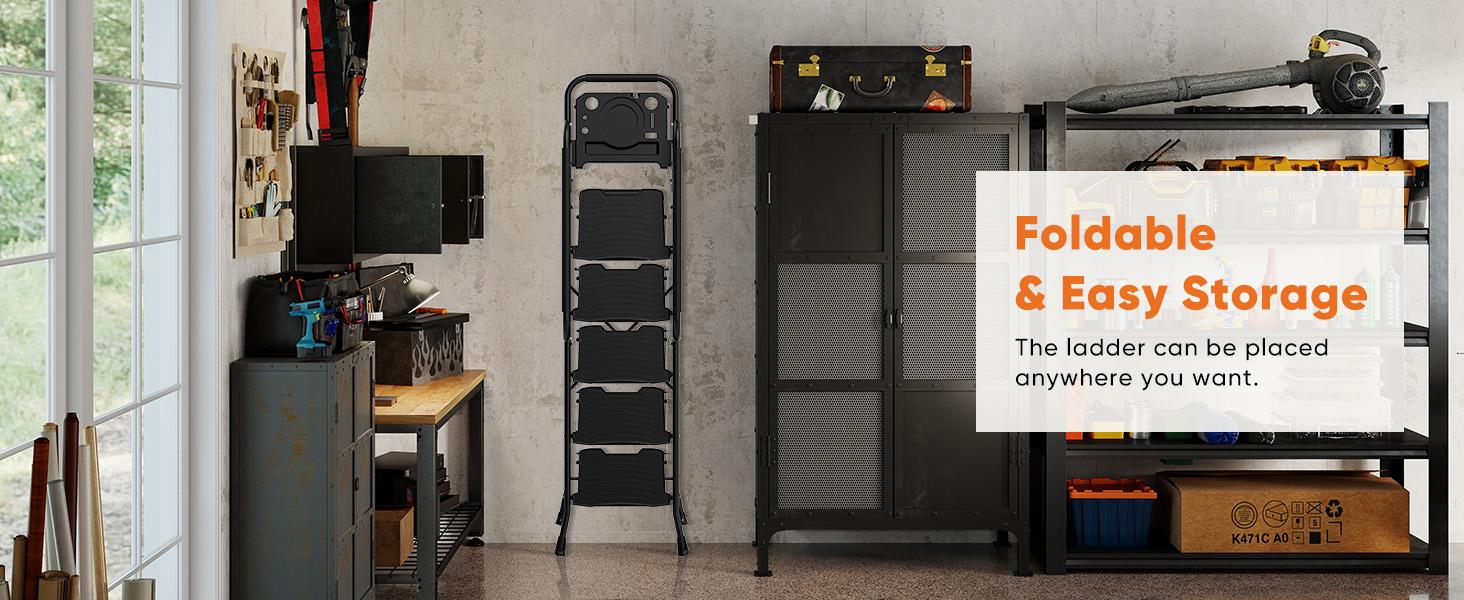 Step Ladder,  Folding Step Stool with Wide Anti-Slip Pedal, Sturdy Steel Ladder, Dual Handrail, Lightweight, Portable Steel Step Stool for Home Clean, Maintenance, House Work, Kitchen, Painting