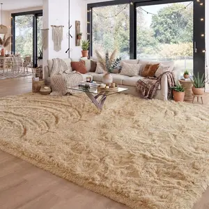 Living Room Rugs Bedroom Rugs, Ultra-Soft Plush Fluffy Shaggy Area Rug, Washable Non-Slip Soft Carpet with 4 Free Rug Grippers, for Kids Room Nursery Dorm Playroom Pet Friendly Modern Home Decor, Sizes 4x6 5x7 6x9 8x10 9x12 10x14, Beige Rug