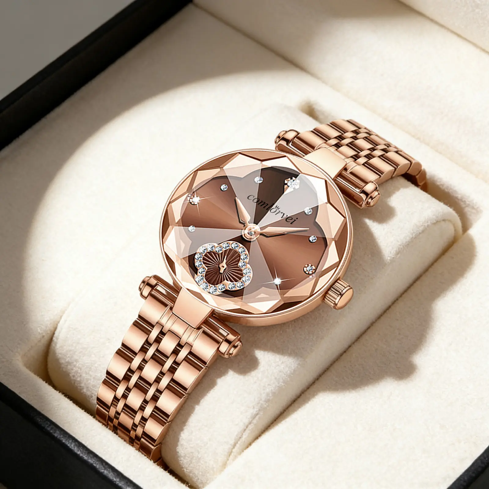 Elegant Watch Luxury Women's Quartz Watch New Year Gift, Clover Diamond Dial Dustproof, Waterproof, Scratch resistant Adjustable Strap, Casual Fashion Design Suitable for Various Occasions, Gift Giving