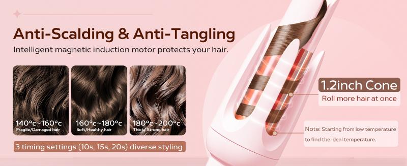 New Upgrade Automatic Curling Iron with 3 Temperatures Frizz-Free Smooth Shiny Hair, Anti-Scald-Tangle for Long Hair Auto Shut-Off Comfortable Hair Care Easy Operation  Hair Styling Tool for Women & Home Use valentine gifts
