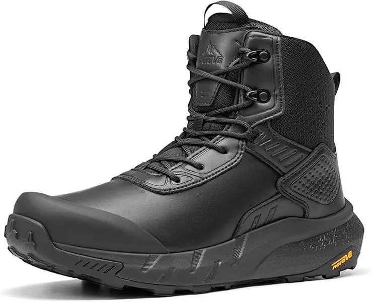 NORTIV 8 Male Leather Tactical Combat Boots - Waterproof, Lightweight, Arch Support Work & Safety Footwear, EVA+Rubber All Weather Grip, 4-Hour Durability, Outdoor Hiking & Trekking Shoes (7.5W,10.5W,11W,12W,13W,Coyote)
