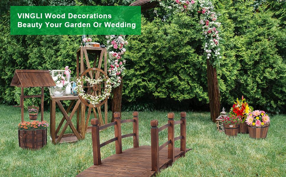 VINGLI 24" Decorative Wooden Wheel (Set of 2), Vintage Old Western Style Wall Hanging Wood Wagon Wheel for Bar, Garage, Patio, Carbonized Solid Fir Wood VINGLI 24" Decorative Wooden Wheel (Set of 2), Vintage Old Western Style Wall Hanging Wood Wagon Wheel for Bar, Garage, Patio, Carbonized Solid Fir Wood