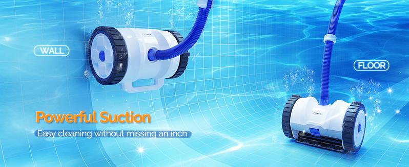 VINGLI Pool Cleaner Suction-Side Pool Vacuum Automatic Sweeper for Inground Swimming Pool,Climbs Walls -39.6ft Tangle Free Hose