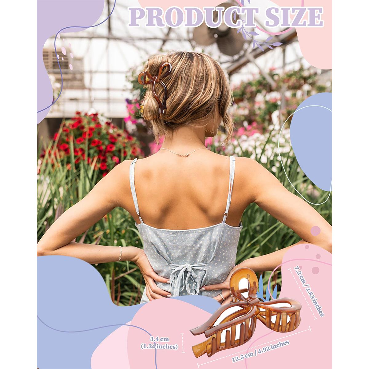 AWAYTR 4Pcs/Set Bow Hair Clips Bow Claw Clip for Women Nonslip Large Hair Claw Clips for Thin and Thick Hair Strong Hold Hair Bows