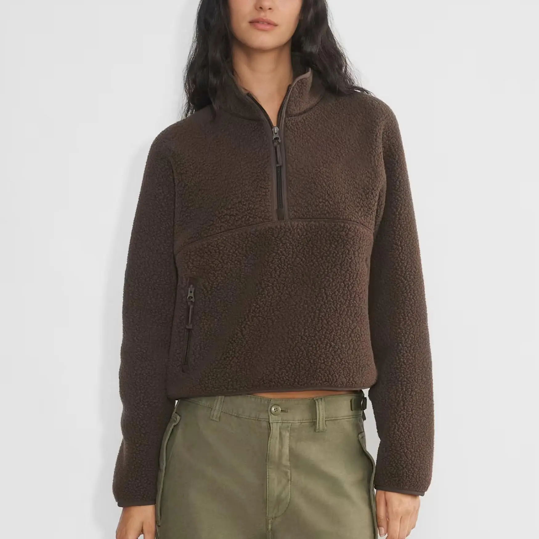 MaLinfandor Womens Fleece Sweatshirts Cropped Half Zip Fuzzy Warm Sherpa Pullover Varsity Jackets with Zipper Pockets,back to school,back to school shopping
