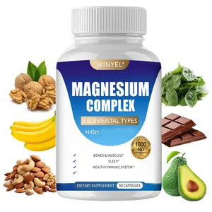 WINYEL MAGNESIUM COMPLEX Wellness Capsules With Malate & Glycinate And 8 ELEMENTAL MAGNESIUM, Supports Health 90 Capsules, Dietary Supplement.