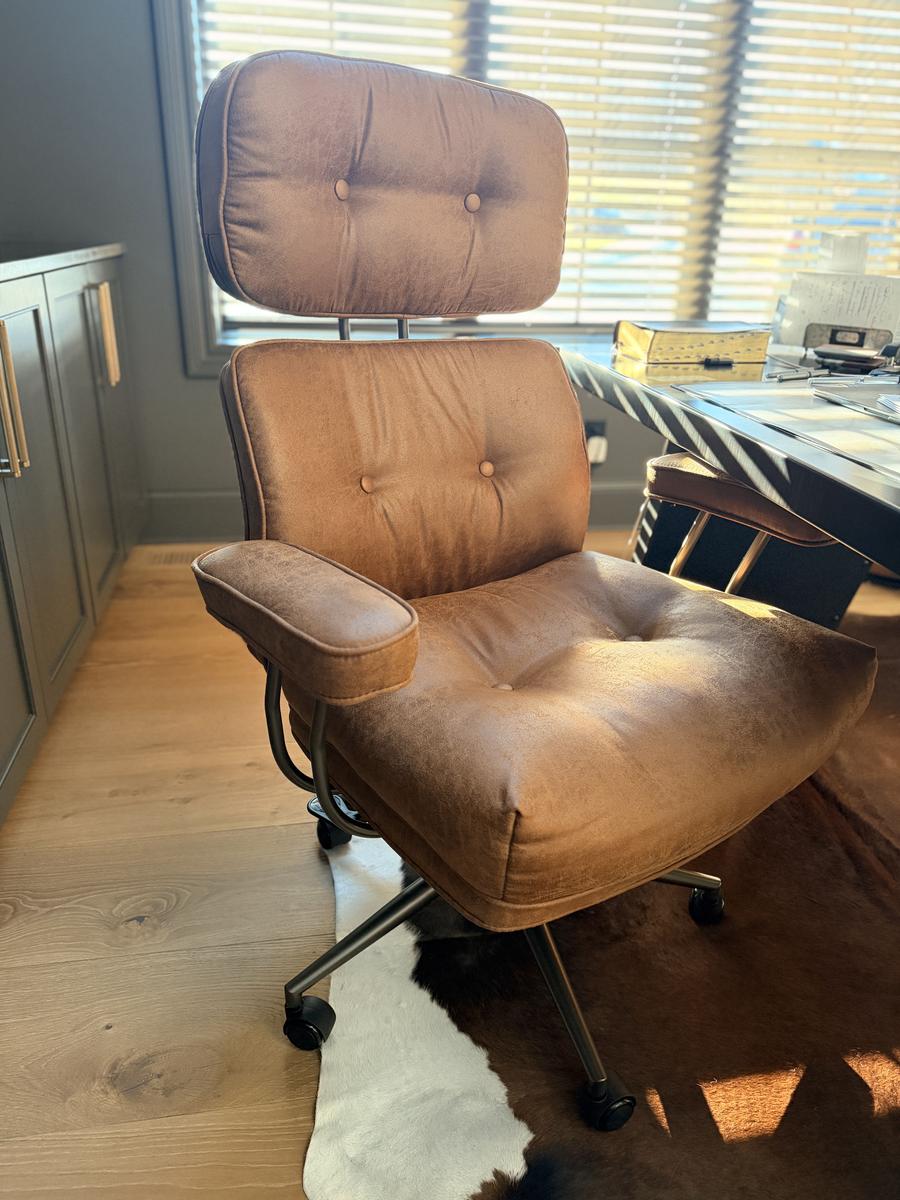 Item: Suede Light Brown, High Back, Thick Cushion