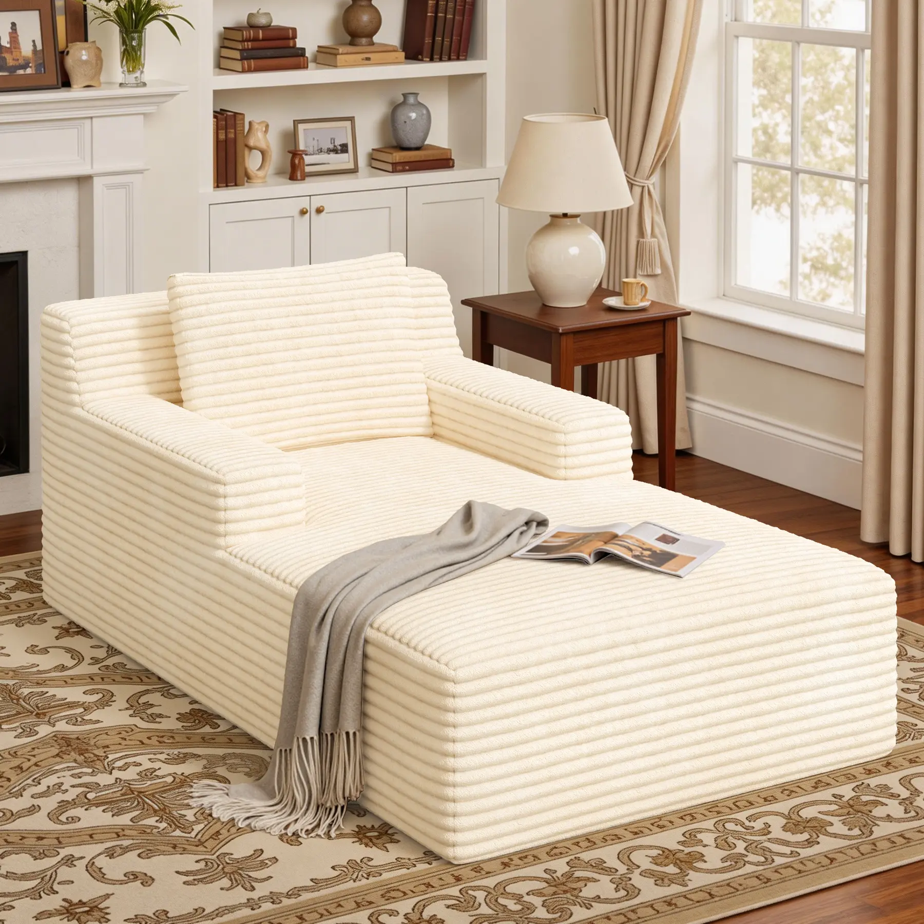 Boneless Sofa, Small Sofa, Modern Corduroy Floor Couch with 1 Cushion, Comfortable Single Sofa Bed for Living Room, No Assembly