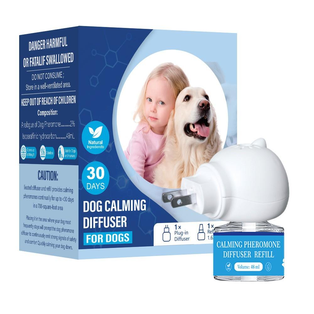 Advanced Dog Calming Diffuser Kit 1-2 Pack Stops Peeing Barking Anxiety Odorless Scented Room Aromatizer with Soft Blue Light Indicator for Calm Dog Environment