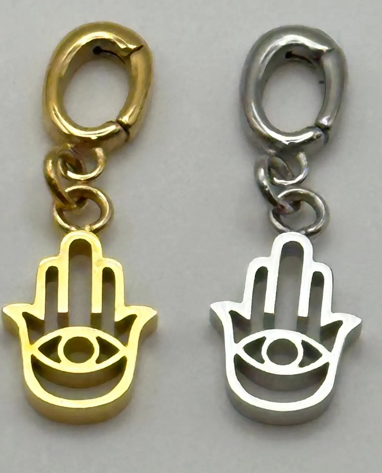 Hamsa Hand Metal Charm - Detachable Fashionable Charms, Inspirational Stainless Steel Elegant Durable Jewelry, Waterproof Gold Silver Everyday Wear Accessory Gift for Her