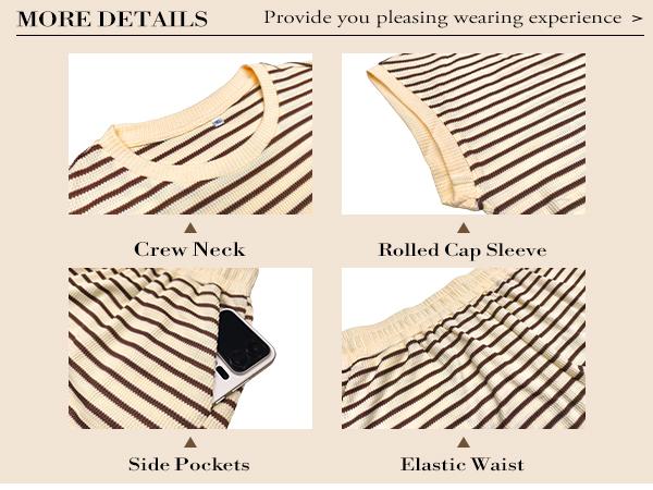 【PlusSize】Women's Cotton Pajama Sets 2-Piece Lounge Set, Stripe Short Sleeve Comfy Pj Set, Spring/Summer Loungewear Sleepwear with Pockets, Women's Loose Shortsleeve Casual Medium Homewear| plus size fashion