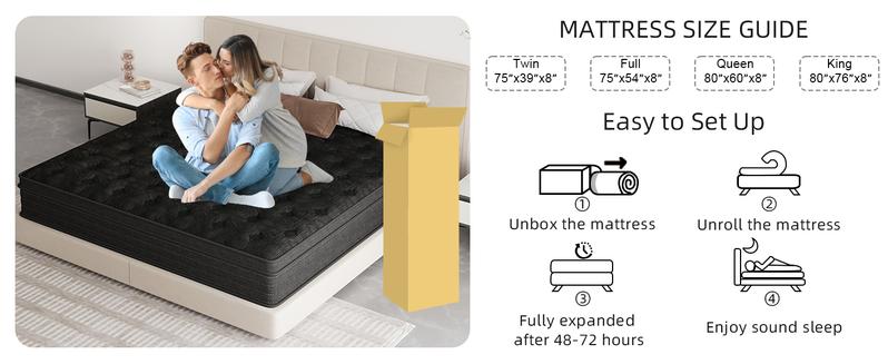 Grymtex 12 Inch Twin Full Queen King Size Hybrid Mattresses Medium Firm Support Relieve Back Pain Easy Setup Outdoorfun Sleep Well Mattresses In A Box Sweet dream Skin-friendly Orthopedic Memory Foam Supportive Memory Foam Mattress