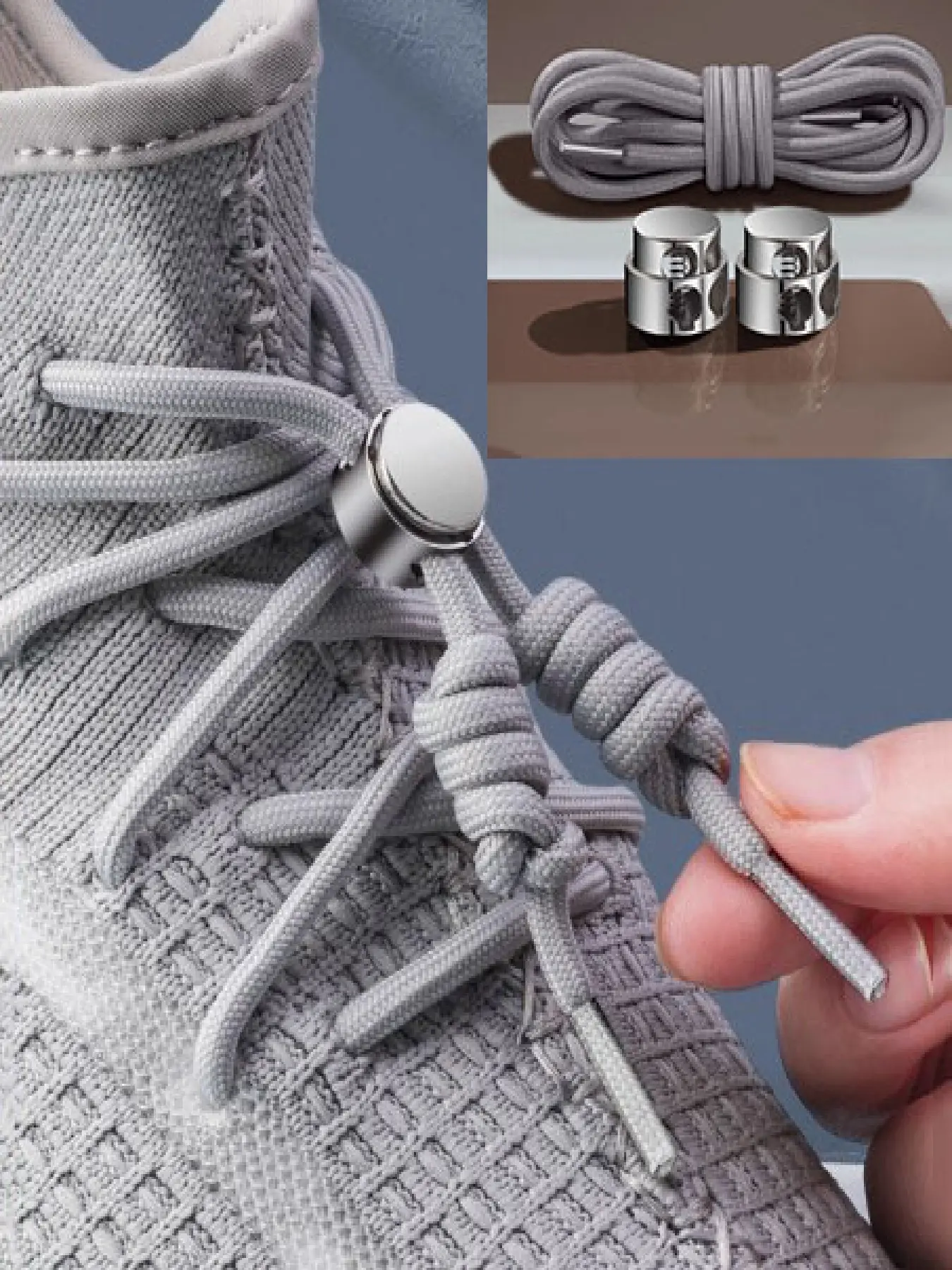 Shoe Lace Lock Fastener Clips with Rope, No Tie Shoelace Holder Buckle, Metal Shoe Laces Keeper, Easy Use, Durable Design