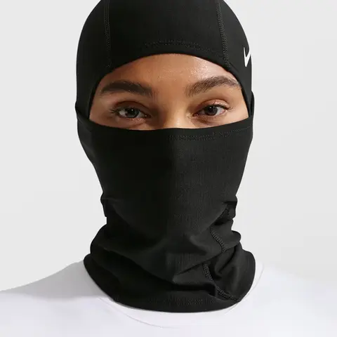 Nike Men's Pro Hyperwarm Helmet-Fit Hood (New Shiesty) - Black with White Swoosh, OSFM, 88% Poly 12% Spandex for Flex, Fashion Head Cover, Outdoor Headwear, Covers the Face, Men's Accessories
