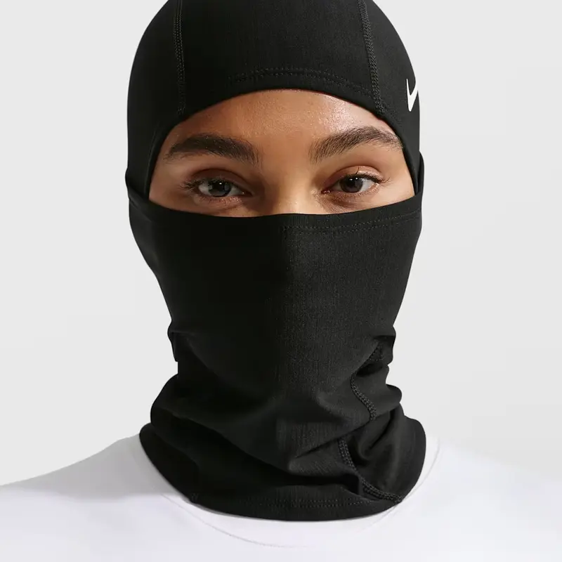 Nike Men's Pro Hyperwarm Helmet-Fit Hood (New Shiesty) - Black with White Swoosh, OSFM, 88% Poly 12% Spandex for Flex, Fashion Head Cover, Outdoor Headwear, Covers the Face, Men's Accessories