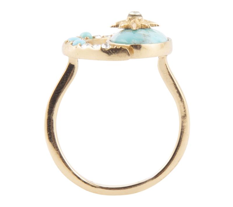 Barse Artisan Crafted Celestial Turquoise Golden Bypass Ring