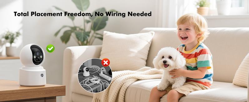 2.5K 4MP Indoor WiFi Security Camera with 6000mAh Battery, Dual-Band (2.4G/5G WiFi) Battery-Powered Security Camera, 360° Surveillance Camera for Baby & Pet Monitoring, Color Night Vision, AI Motion Detection camara de seguridad de casa