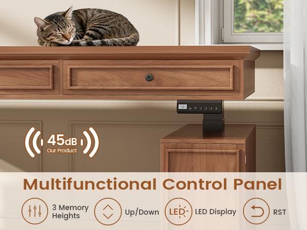 SEDETA 55.1 Inch Farmhouse Electric Standing Desk with 3 Drawers Height Adjustable Executive Office Desk with Storage Cabinet Computer Sit Stand Up Desk with Power Outlets