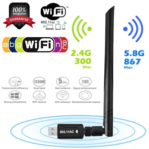 AC1300 Mbps Dual Band 2.4/5Ghz USB WiFi Adapter with 5dB Gain Antenna 802.11ac 1200M Transmission Efficiency