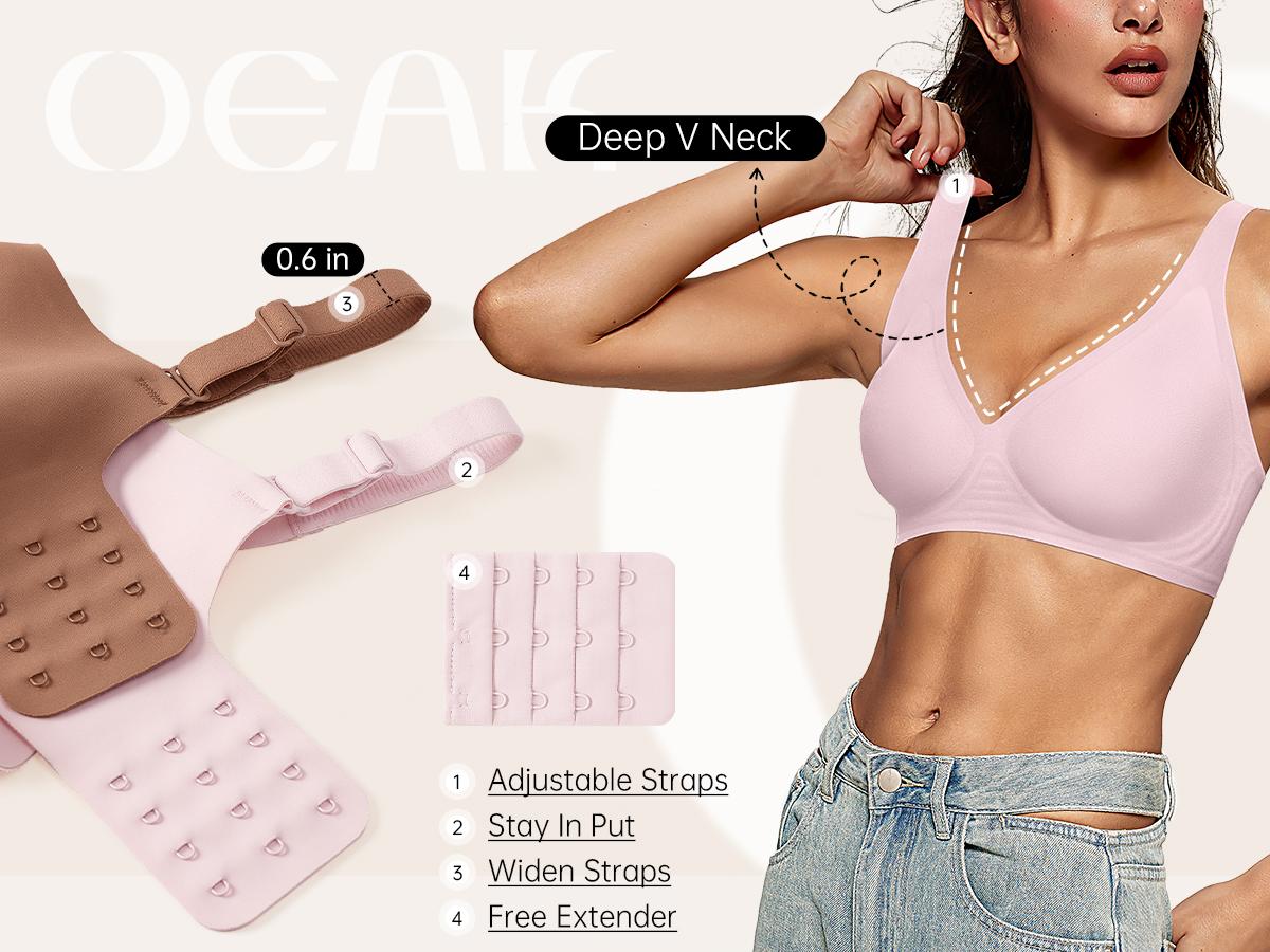 OEAK Womens Jelly Bras Wireless Comfortable Soft Push Up Bralettes Seamless Tshirts Bras Deep V Everyday Bras