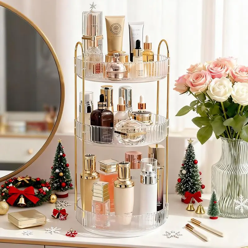 Rotating Makeup Organizer for Vanity, Bathroom Counter Organizer,Large Capacity Skincare Perfume Storage，Gift for Girls,dorm essentials,home decor deskmakeover