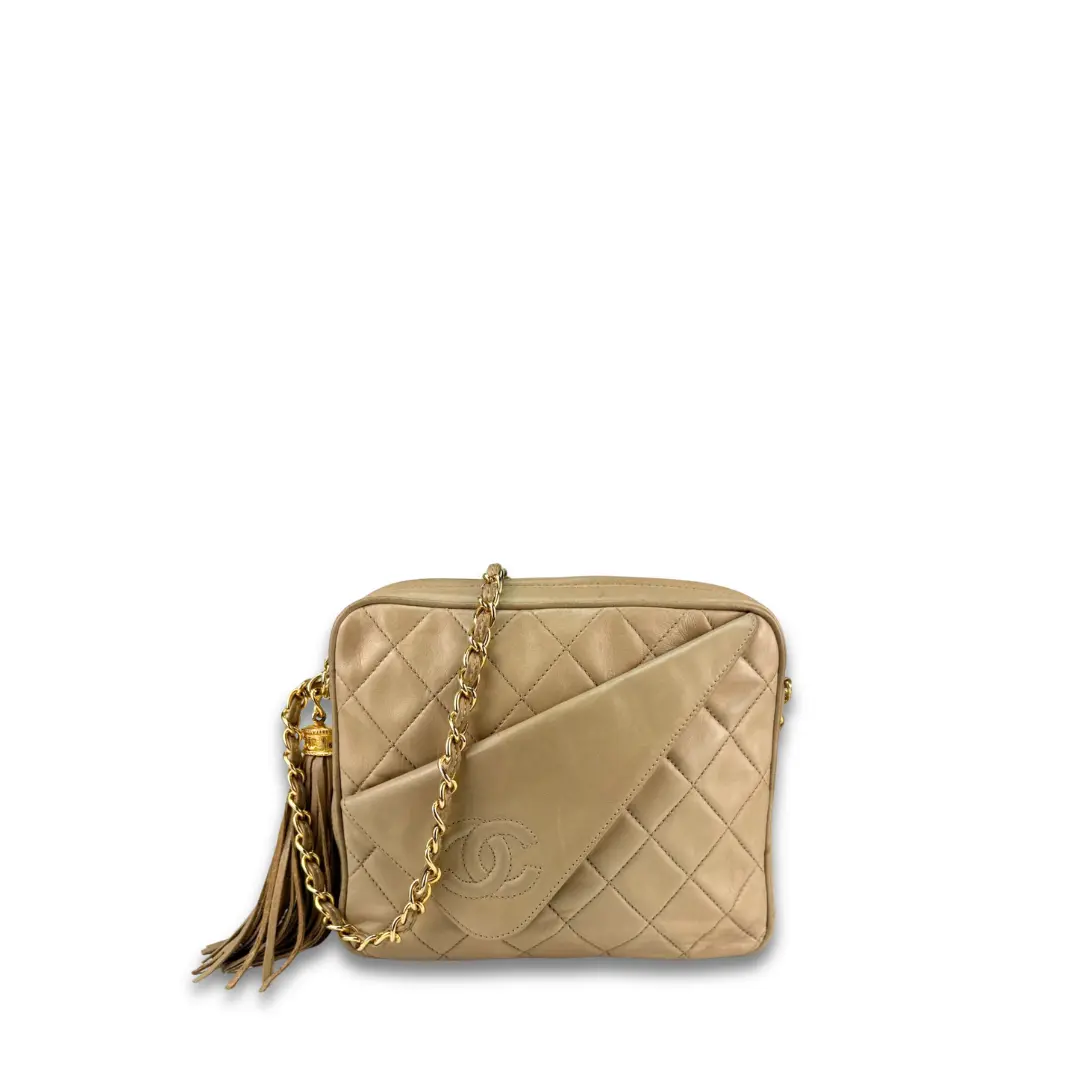 Pre-owned CHANEL Leather Crossbody Bags Beige Lambskin Vintage Camera Bag
