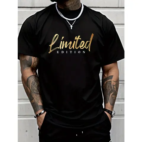 Men'S Cotton T-Shirt with "Limited Edition" Graphic - Geometric Pattern, Lightweight & Comfortable, Machine Washable, Regular Fit, Plus Size, Everyday Tee |     Geometric Pattern Top |     Lightweight Tshirt Casual Crewneck