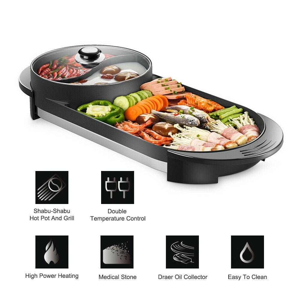 2 in 1 Portable Electric Hot Pot Barbecue Grill