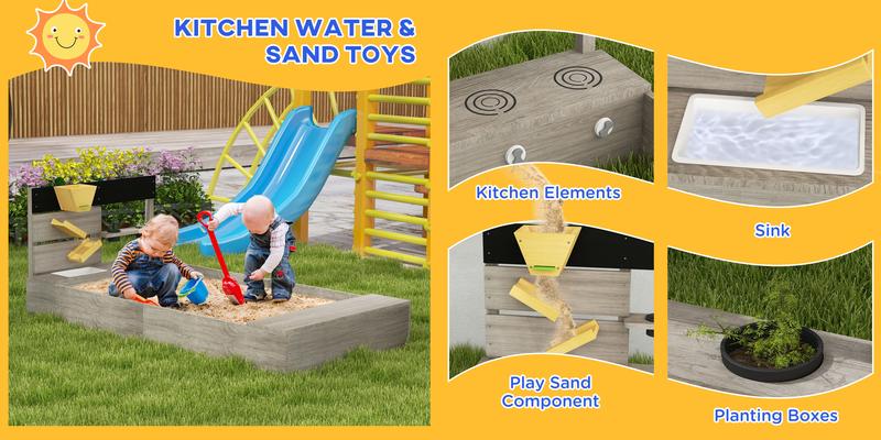 Outsunny Wooden Kids Sandbox Outdoor Children Play Equipment Activity Gift for Boys and Girls