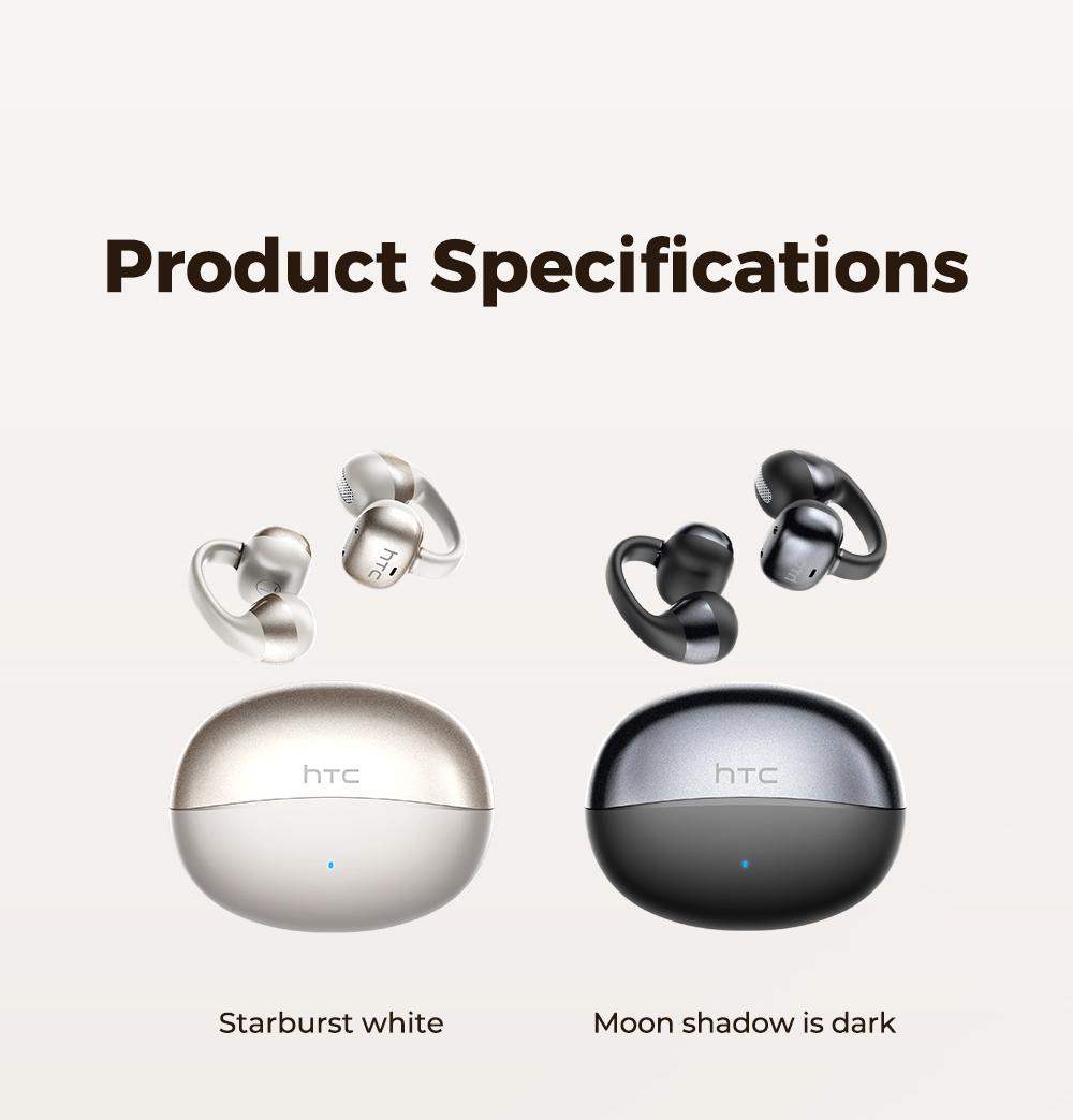 HTC NE56 OWS - New clip-on earphones. Bluetooth headset (6.0), IPX5 waterproof, with charging case and built-in microphone. Super comfortable to wear, excellent sound quality, and a three-month warranty! Suitable for a variety of occasions.