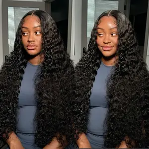Bling Hair Deep Wave 13x4 13x6 Lace Frontal Wigs 30 32 Inches Brazilian Human Hair HD Transparent Lace Frontal Wig for Women Curly Pre Plucked 180% Natural Hairline TikTokShopStockUp