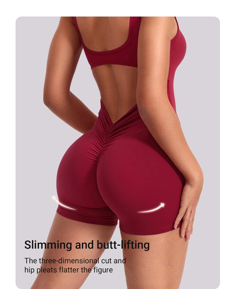 YEOREO One Piece Workout Jumpsuits for Women Backless Tummy Control Sleeveless Jumpsuits Lizvette V Back Scrunch Yoga Romper