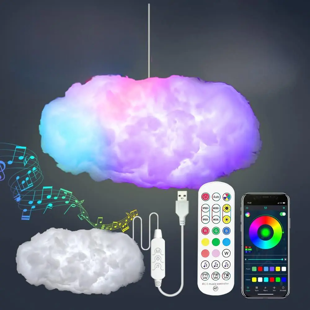3D Cloud Shaped Night Light, Decorative Night Light, Illuminated Night Light, USB Powered RGB Color Changing LED Light with Remote Control, Music Sync LED Lights for Home & Game Room Decor, Party Decor, Led Decoration
