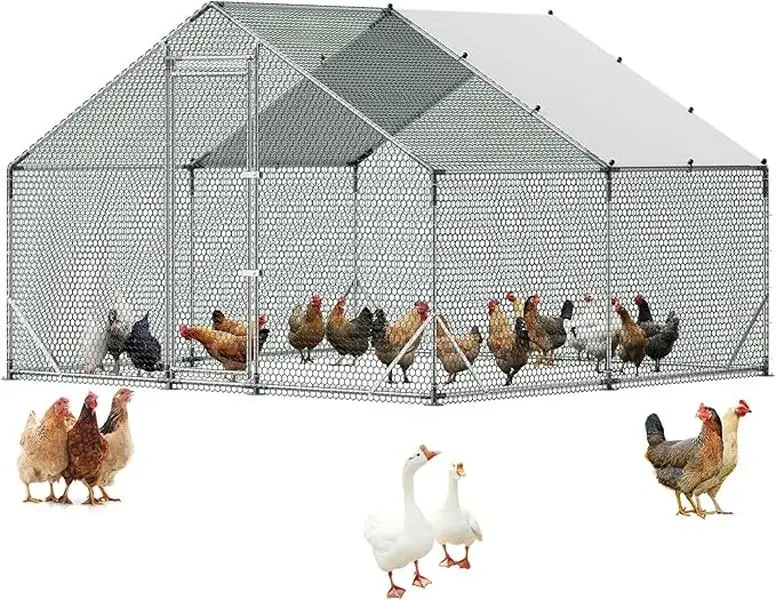 Large Metal Chicken Coop, 19 x 10 x 6.5 ft Walk in Chicken Runs for Yard with Cover & Sturdy Frame, Poultry Cage for Ducks Rabbits Hen Goose, Chicken Pens for Outdoor Backyard Farm