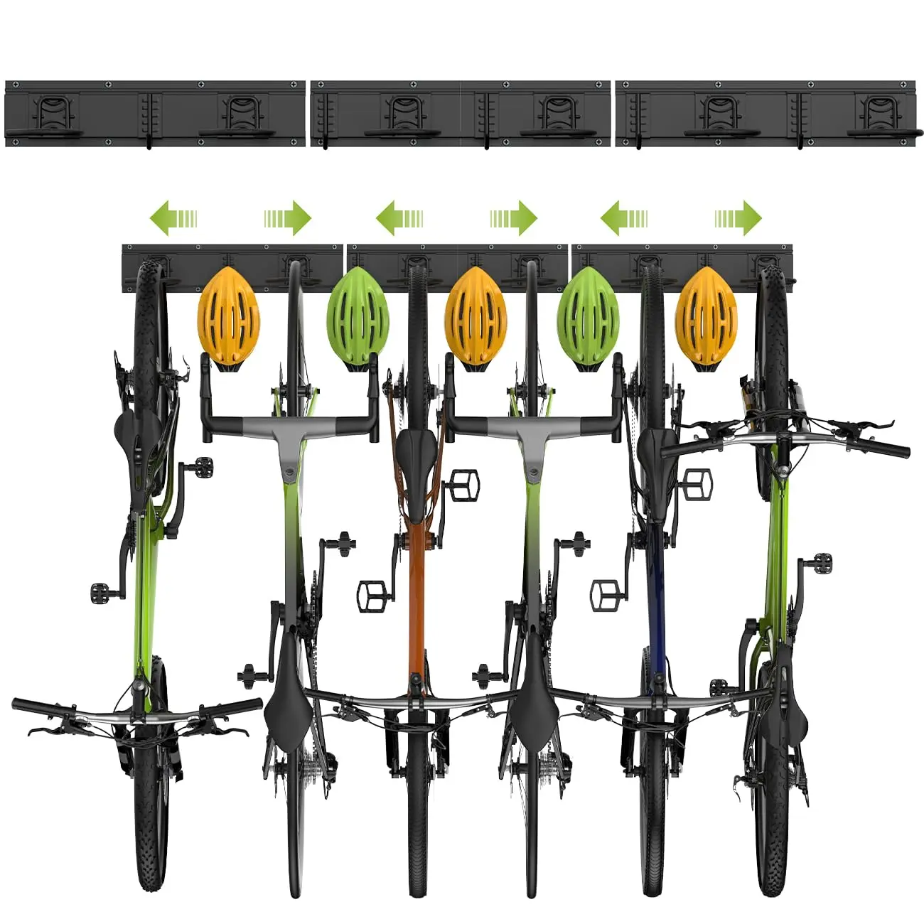 MOKO Industrial Steel Hooks & Rails Hangable Bike Storage Organiser - Hanger Space Saver, Heavy-Duty 500 lbs Total Capacity, 75 lbs Per Hook, Garage Storage, Fits Most Bikes, Complete Mounting Hardware, 75x160x110mm